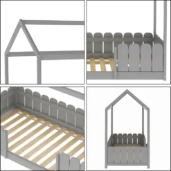 Merax Kinderbett 90x200cm Hausbett Spielbett Kinderhaus Mit Rausfallschutz Und Lattenrost, Schönes Babybett Aus Kiefernholz, Grau -Barbie Store 009a682428f584c684e5c3a51a986b4a