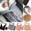 Baby Schlafsack Für Kinderwagen Winter Gestrickt Schlafsack Süße Samt Warme Tasche Pucksack Stricken Wickeln Abnehmbare Ärmel Strick Decke Schlafsack Swaddle Für Babys Neugeboren 0-18 Monat