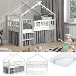 VitaliSpa Hausbett + Matratze Adis Weiß 168x158 Cm Massivholz