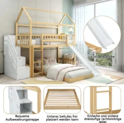 Merax Etagenbett 90x200cm Kinderbett Mit Rutsche, Treppe Mit Stauraum, Fallschutz Und Handlauf, Hausbett Aus Massivholz In Natur Und Weiß, 2 Einzelbetten Stockbett Für Kinderzimmer -Barbie Store 01c7b791bb15b4471fdf0ec1f33f69d8
