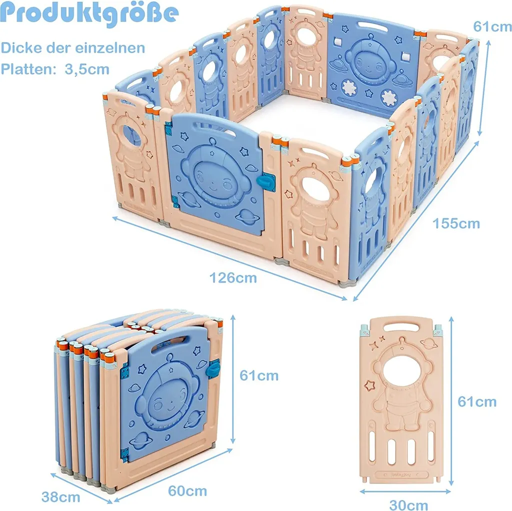 COSTWAY Laufgitter Mit Tür Und Spielzeugboard, Baby Laufstall Faltbar, Absperrgitter Aus Kunststoff, Krabbelgitter, Spielzaun Für Kinder, Schutzgitter (16 Paneelen) 7 COSTWAY Laufgitter Mit Tür Und Spielzeugboard, Baby Laufstall Faltbar, Absperrgitter Aus Kunststoff, Krabbelgitter, Spielzaun Für Kinder, Schutzgitter (16 Paneelen) – Bild 5