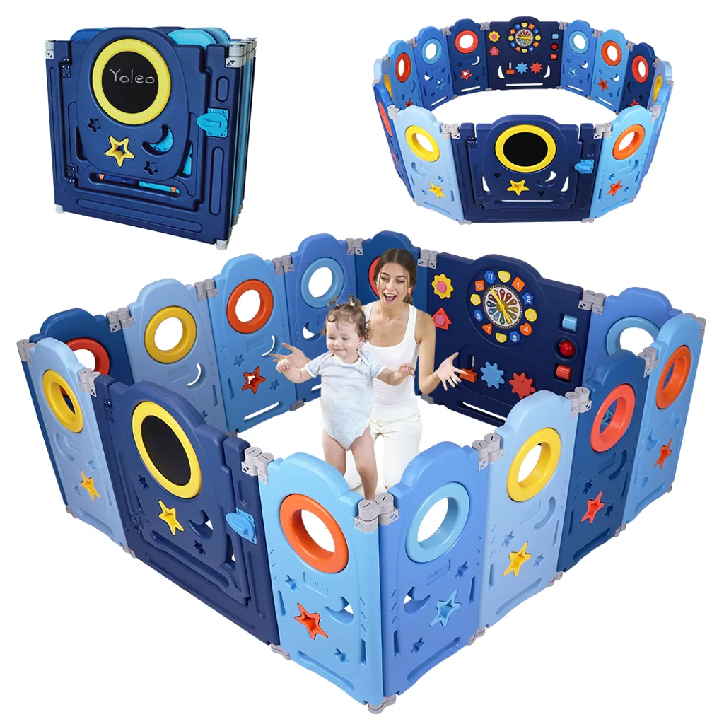 YOLEO Laufgitter Laufstall Baby Absperrgitter Krabbelgitter Schutzgitter Für Kinder Aus Kunststoff Mit Tür Spielzeugboard 14-Paneele Mit Uhr Tafel 17 YOLEO Laufgitter Laufstall Baby Absperrgitter Krabbelgitter Schutzgitter Für Kinder Aus Kunststoff Mit Tür Spielzeugboard 14-Paneele Mit Uhr Tafel – Bild 15