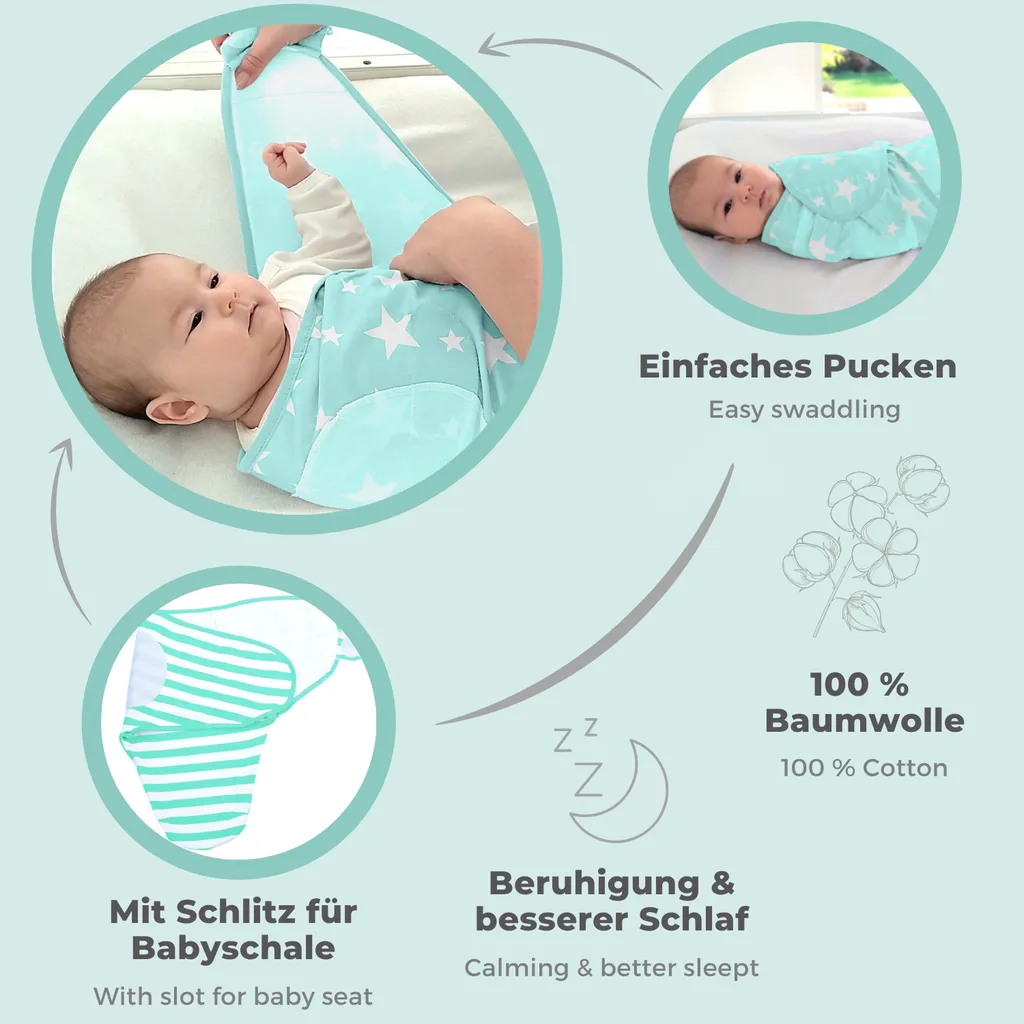Lilly And Ben® Pucksack | S/M: 0-3 MONATE | Weitere Größen Verfügbar| 2er Set | Baumwoll-Puckdecke I Baby Mühelos Pucken | Atmungsaktives Pucktuch Mit Weichen & Verstellbaren Klettverschlüssen | Türkis Blau Für Jungen 4 Lilly And Ben® Pucksack | S/M: 0-3 MONATE | Weitere Größen Verfügbar| 2er Set | Baumwoll-Puckdecke I Baby Mühelos Pucken | Atmungsaktives Pucktuch Mit Weichen & Verstellbaren Klettverschlüssen | Türkis Blau Für Jungen – Bild 2
