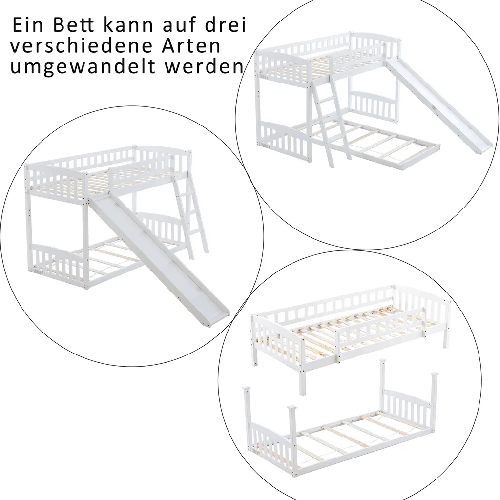 Merax Etagenbetten 90x200cm/90x200cm Hochbett Für 2 Kinder, Doppel Stockbett Teilbar Zu 2 Einzelbetten, Kinderbett Mit Rutsche Und Lattenrost, Weiß 6 Merax Etagenbetten 90x200cm/90x200cm Hochbett Für 2 Kinder, Doppel Stockbett Teilbar Zu 2 Einzelbetten, Kinderbett Mit Rutsche Und Lattenrost, Weiß – Bild 4
