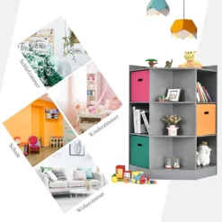 COSTWAY 3-stöckiges Kinderregal Mit 6 Offenen Regalen & 3 Farbigen Körben, Moderner Eckregal Zur Aufbewahrung, Aufbewahrungsschrank Mit 9 Fächern, Beistellschrank Für Kinderzimmer, Wohnzimmer (Grau) 13 COSTWAY 3-stöckiges Kinderregal Mit 6 Offenen Regalen & 3 Farbigen Körben, Moderner Eckregal Zur Aufbewahrung, Aufbewahrungsschrank Mit 9 Fächern, Beistellschrank Für Kinderzimmer, Wohnzimmer (Grau) -Barbie Store 03b0a084b86c7c038477861e2eba9908