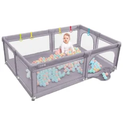 Dripex Laufstall Baby Laufgitter Absperrgitter Mit Atmungsaktivem Netz 150x200cm Schutzgitter Krabbelgitter Für Kinder, Große Sicherheitsspielplatz, Dunkel Grau
