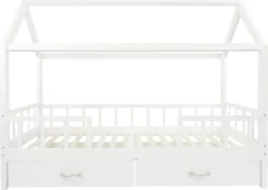 Puckdaddy Hausbett Carlotta 200x90 Cm Kinder Bett Aus Holz In Weiß Abnehmbarer Rausfallschutz