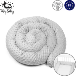 Bettschlange 4 M Nestchenschlange Bettrolle Bettumrandung Babybettschlange Babybett Umrandungen Babynestchen Für Kinderbett (Hellgrau Minky, 400 Cm)