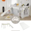 Homestyle4u 2254, Kinder Hochbett 90x200 Cm Mit Lattenrost Rutsche Leiter, Etagenbett Spielbett Weiß Holz Kiefer