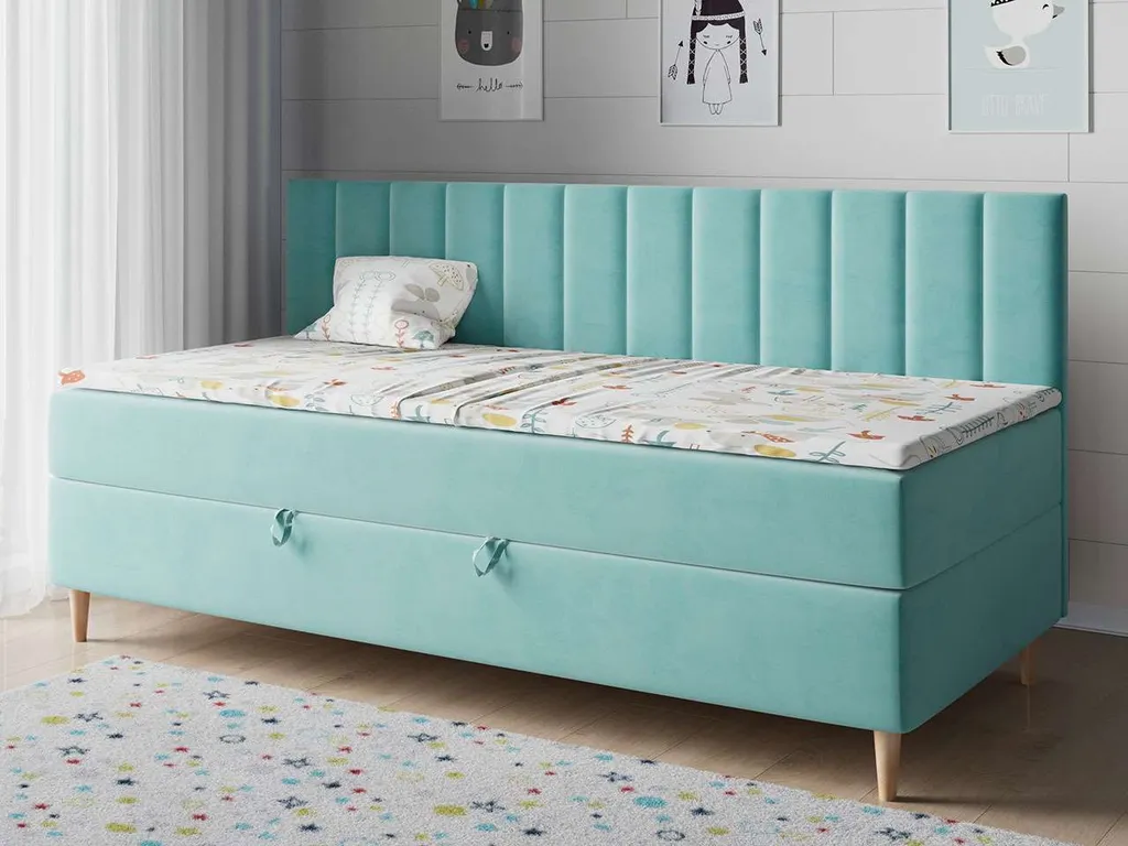 Bett Boxspringbett Mit Matratze Kinderbett Jugendbett Einzelbett - MAJA2 - Türkis 90 X 200 Cm 3 Bett Boxspringbett Mit Matratze Kinderbett Jugendbett Einzelbett - MAJA2 - Türkis 90 X 200 Cm