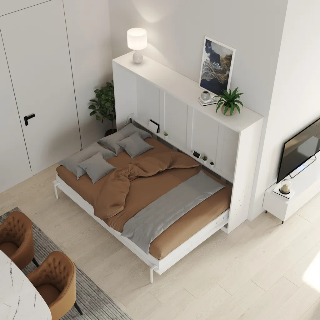 Schrankbett 140x200 Cm Horizontal Weiß Mit GASDRUCKFEDERN Platzsparendes Wandklappbett 11 Schrankbett 140x200 Cm Horizontal Weiß Mit GASDRUCKFEDERN Platzsparendes Wandklappbett – Bild 9