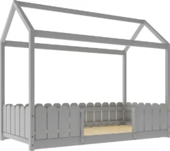 Merax Kinderbett 90x200cm Hausbett Spielbett Kinderhaus Mit Rausfallschutz Und Lattenrost, Schönes Babybett Aus Kiefernholz, Grau -Barbie Store 0e0c98d309184cd8132a596b8fae3777