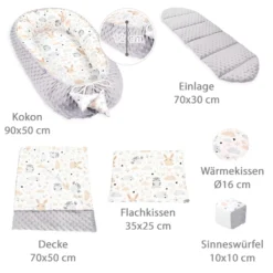Babynestchen Set Neugeborene 90x50 Cm Minky - Kuschelnest Baby Nestchen 5-teilig Kokon Eule Hellgrau -Barbie Store 0ed160c09d44999c3005bda4d296b538