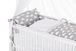 Beistellbett Komplett Set 90 × 40 Weiß Wolken Grau Höhenverstellbar -Barbie Store 0ffcdfc9e83e9b12d310d8ae103397b8