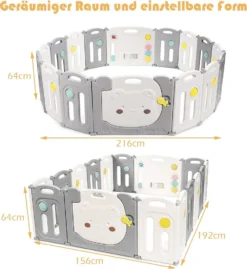 COSTWAY Laufgitter Mit Aufbewahrungstasche, Tür Und Spielzeugboard, Baby Laufstall Faltbar, Absperrgitter Aus Kunststoff, Krabbelgitter, Spielzaun Für Kinder, Schutzgitter (16 Elemente) -Barbie Store 121e98b7cad2ed5d0e17ef426bd8465d