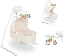 Lionelo Henny Baby Wippe Babyschaukel Elektrisch Mit Liegefunktion 10 Melodien Karussell Moskitonetz Weiß -Barbie Store 133ea583be27107ddb7d05a0a2f8a7ee