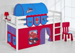 Lilokids Spielbett JELLE Spiderman - Weiß - Mit Vorhang Und Lattenrost - , Maße: 208 Cm X 113 Cm X 98 Cm; T-JELLE2054KW-SPIDERMAN