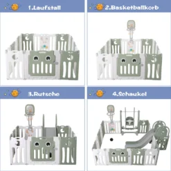 Laufgitter Baby Laufstall 14+2 Panel Schutzgitter Mit Rutsche Schaukel Basketballkorb BB-Sound-Knopf Klappbar Absperrgitter Kunststoff Krabbelgitter Für Kinder -(Grün) -Barbie Store 149ad9bd8f15568942fdeda72dc01bcd