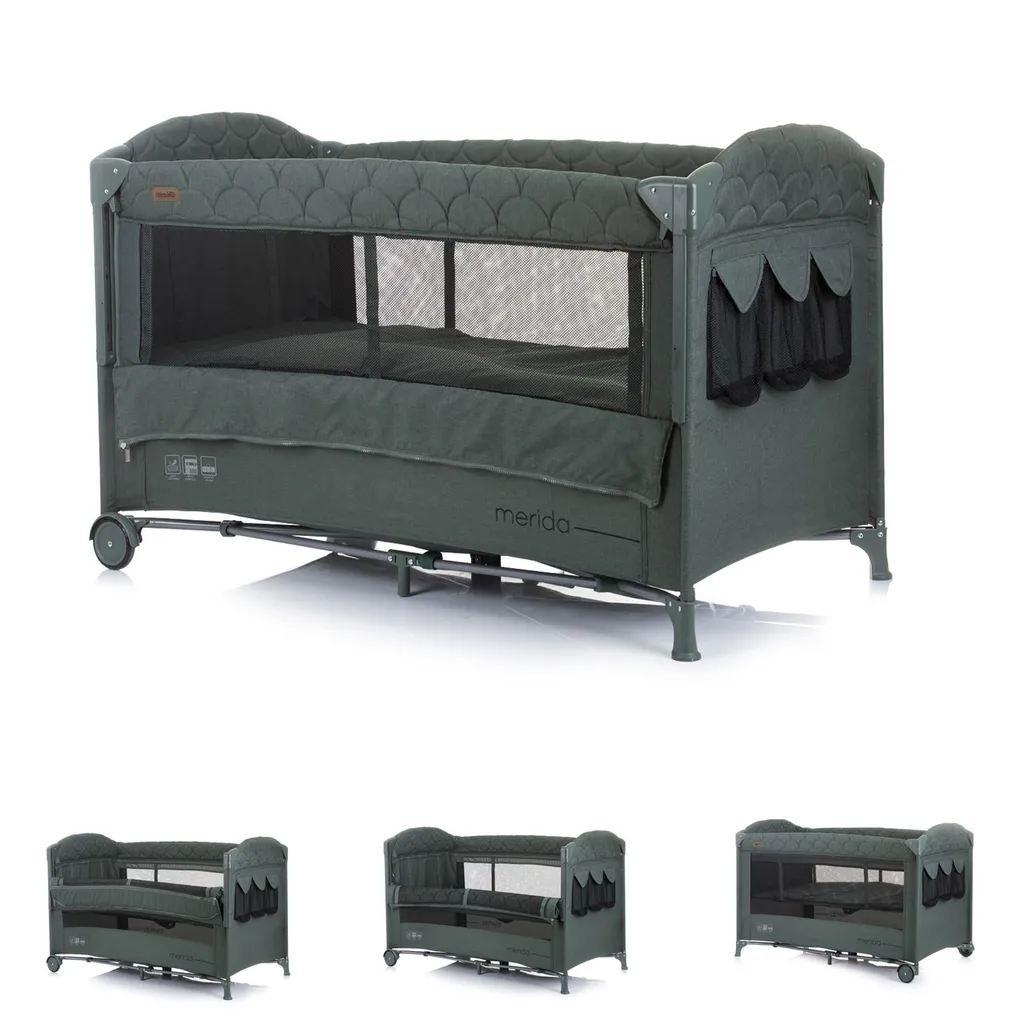 Chipolino Reisebett Merida Leinen, Aufbewahrungstasche, Zwei Ebenen, Matratze Dunkelgrün 4 Chipolino Reisebett Merida Leinen, Aufbewahrungstasche, Zwei Ebenen, Matratze Dunkelgrün – Bild 2