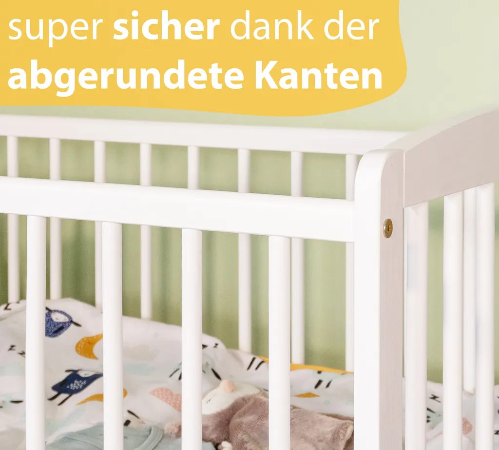 Alcube® Mitwachsendes Babybett 60 X 120 Cm Mit Schublade Gitterbett 120x60 Kiefernholz Zum Kinderbett Umbaubar In Weiß 16 Alcube® Mitwachsendes Babybett 60 X 120 Cm Mit Schublade Gitterbett 120x60 Kiefernholz Zum Kinderbett Umbaubar In Weiß – Bild 14