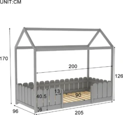 Merax Kinderbett 90x200cm Hausbett Spielbett Kinderhaus Mit Rausfallschutz Und Lattenrost, Schönes Babybett Aus Kiefernholz, Grau -Barbie Store 198e37237b90a1fe338c0b45a6bfcf3c