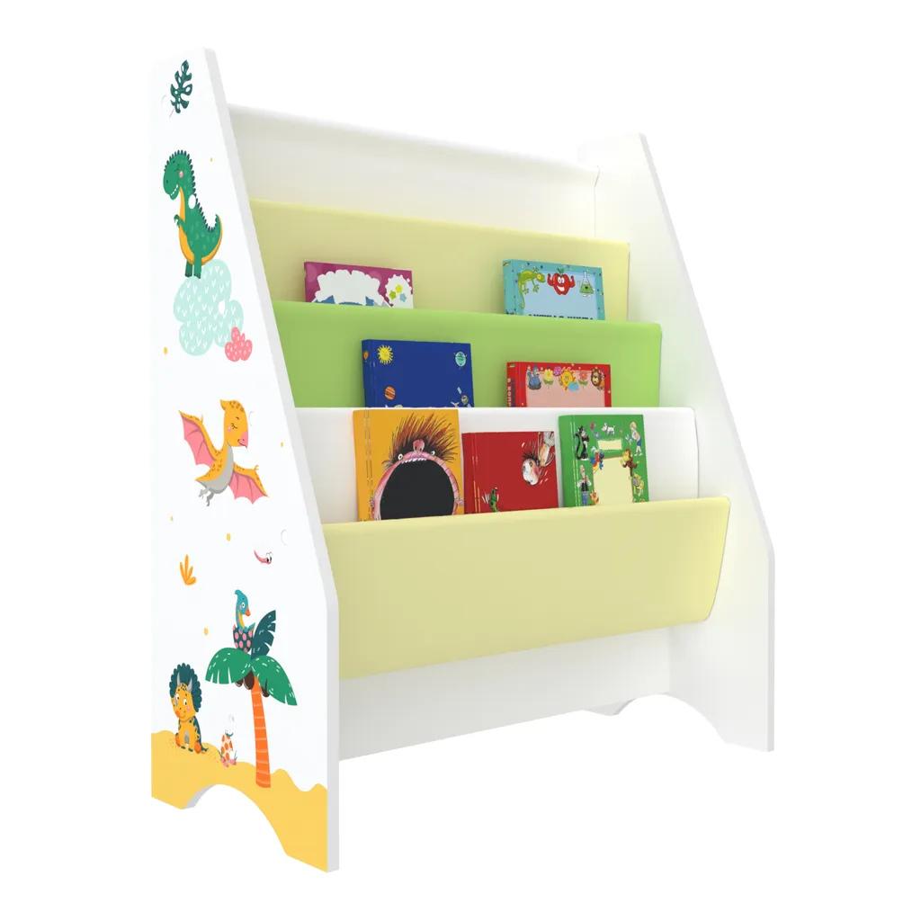 Kinderregal Fisterra Kinder-Bücherregal Freistehend Mit Dinosaurier-Motiv 74 X 62 X 29 Cm Kinderzimmerregal Mit 4 Offenen Ablagefächern Bücher-Organizer Weiß / Grün / Gelb 6 Kinderregal Fisterra Kinder-Bücherregal Freistehend Mit Dinosaurier-Motiv 74 X 62 X 29 Cm Kinderzimmerregal Mit 4 Offenen Ablagefächern Bücher-Organizer Weiß / Grün / Gelb – Bild 4