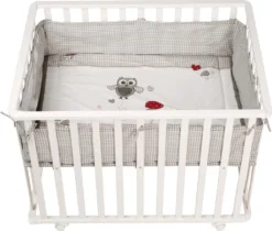 Roba Laufgitter 'Adam & Eule', 75 X 100 Cm, Spielgitter Inkl. Schutzeinlage Und Rollen, Holz Weiß