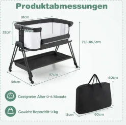 COSTWAY 2 In 1 Beistellbett & Stubenwagen Klappbar, Tragbare Babybett Mit 7 Verstellbaren Höhen & Matratze & Tragetasche & Gurte, Verstellbare Reisebett Für Neugeborene Bis 6 Monate (Dunkelgrau) -Barbie Store 1cddcca0e6ceea13af87a054fbe0b2a5