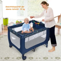 COSTWAY 2 In 1 Reisebett & Laufstall Klappbar, 120 X 60cm Kinderbett, 2 Ebenen Babybett Mit Matratze Und Tragetasche (Blau) -Barbie Store 1d5ae067daecfb7edaae1f164cc23270