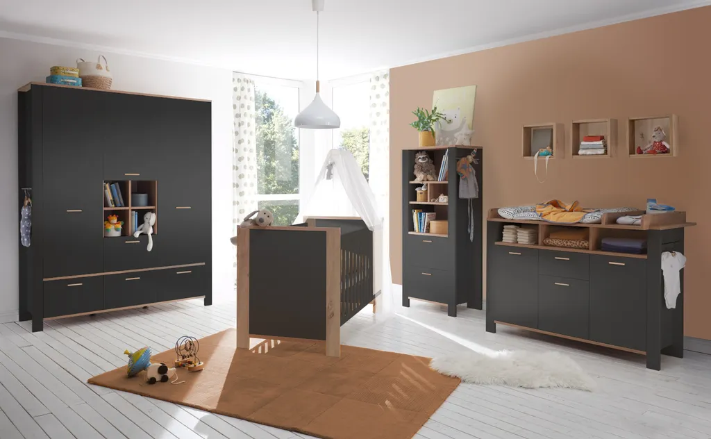 Komplett Babyzimmer Tom In Anthrazit Matt Lack Und Asteiche Komplett Set, Babyzimmermöbel Komplett 4 Komplett Babyzimmer Tom In Anthrazit Matt Lack Und Asteiche Komplett Set, Babyzimmermöbel Komplett – Bild 2