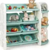 COSTWAY Kinder Spielzeugregal Mit 6 Aufbewahrungsboxen Und 4 Ablagen, Eckregal Aus Kunststoff, Kinderregal, Aufbewahrungsregal Ideal Für Kinderzimmer Und Kindergarten
