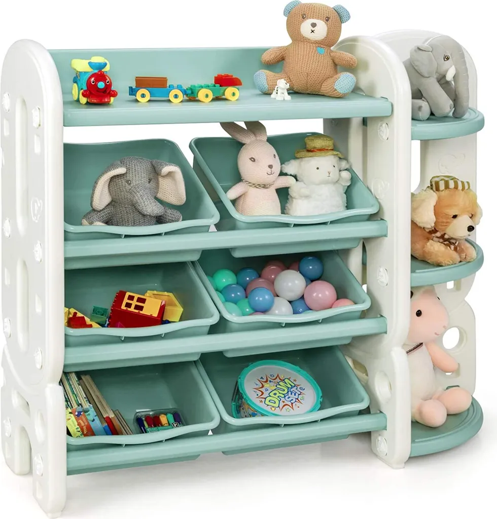 COSTWAY Kinder Spielzeugregal Mit 6 Aufbewahrungsboxen Und 4 Ablagen, Eckregal Aus Kunststoff, Kinderregal, Aufbewahrungsregal Ideal Für Kinderzimmer Und Kindergarten 3 COSTWAY Kinder Spielzeugregal Mit 6 Aufbewahrungsboxen Und 4 Ablagen, Eckregal Aus Kunststoff, Kinderregal, Aufbewahrungsregal Ideal Für Kinderzimmer Und Kindergarten