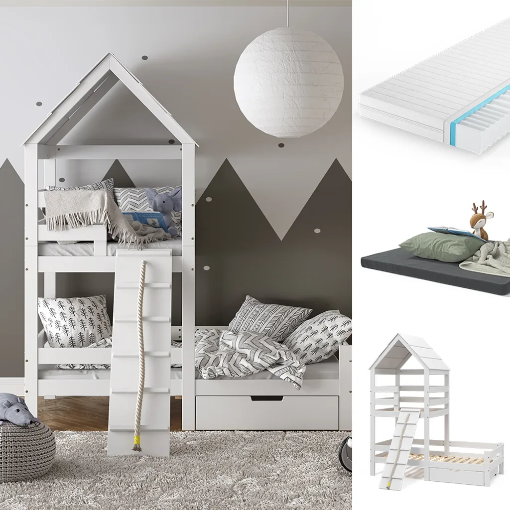 VitaliSpa Spielturmbett + 2 Matratzen Teddy Weiß 208 X 235 X 108 Cm Massivholz 3 VitaliSpa Spielturmbett + 2 Matratzen Teddy Weiß 208 X 235 X 108 Cm Massivholz