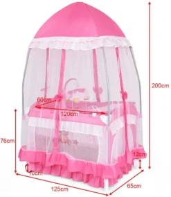 COSTWAY 4 In 1 Reisebett & Wickeltisch & Kinderbett & Laufstall Klappbar, 125x65x76cm, 2 Ebenen Babybett Mit Spielbogen, Musikbox, Wickelauflage, Baldachin Und Transporttasche (Rosa) 12 COSTWAY 4 In 1 Reisebett & Wickeltisch & Kinderbett & Laufstall Klappbar, 125x65x76cm, 2 Ebenen Babybett Mit Spielbogen, Musikbox, Wickelauflage, Baldachin Und Transporttasche (Rosa) -Barbie Store 1eaccd459a41c05d038bc7bedf947294