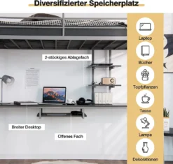 COSTWAY Hochbett Mit Schreibtisch, Etagenbett Mit 2 Leitern, Stockbett Aus Metall, Bettrahmen Für Teenager Und Erwachsene (Silber) -Barbie Store 1fb21c53e41280be9f5d3fd15a5c3d32