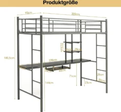 COSTWAY Hochbett Mit Schreibtisch, Etagenbett Mit 2 Leitern, Stockbett Aus Metall, Bettrahmen Für Teenager Und Erwachsene (Silber) -Barbie Store 1ffaf449684ca81aa750af08f3652385