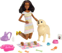 Barbie Puppe (brünett) Mit Hund & Welpen, Set Inkl. Zubehör