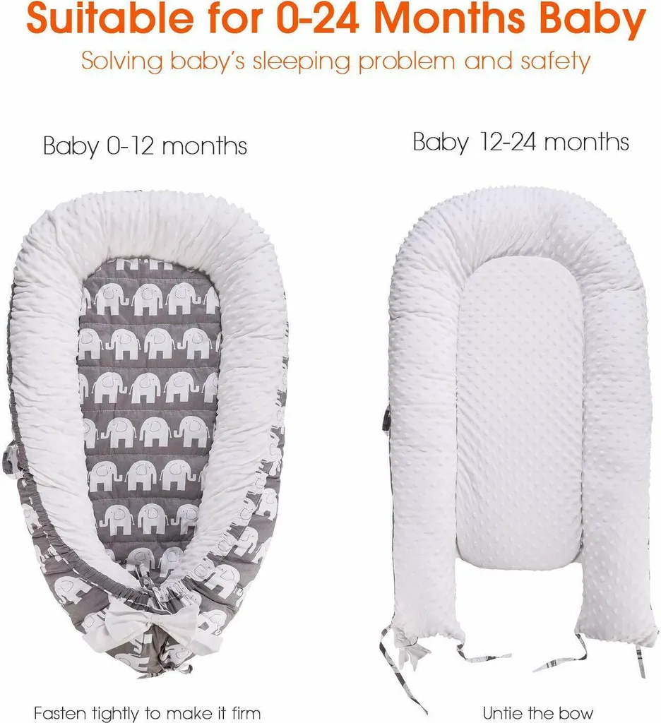 Topchances Kuschelnest Babynest Multifunktionales Nest Für Babys Säuglinge Reisebett, 100% Baumwolle Bionic Bett, Für 0-24 Monate Baby Und Säuglinge (Grau/Elefant) 6 Topchances Kuschelnest Babynest Multifunktionales Nest Für Babys Säuglinge Reisebett, 100% Baumwolle Bionic Bett, Für 0-24 Monate Baby Und Säuglinge (Grau/Elefant) – Bild 4