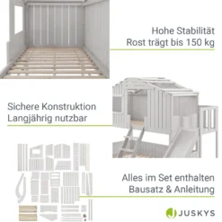 Juskys Kinderbett Baumhaus 90 X 200 Cm Mit Dach, Rutsche & Leiter – Etagenbett Weiß Für Kinder – 2x Lattenrost Bis 150 Kg – Hausbett Aus Massivholz -Barbie Store 22d151b46b5e5ee292a846910ab1bc53