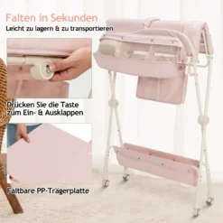 COSTWAY Klappbare Wickeltisch, Höhenverstellbarer Wickelstation Mit Stauraum & Abnehmbaren Feststellbaren Rädern & Sicherheitsgurt & Wasserbecken, Mobile Wickelkommode Für Baby (Rosa) -Barbie Store 24db09761aa0c7afcf74bfc45e39767b