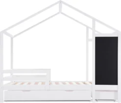 Merax Kinderbett Adele 90x200cm Hausbett Mit Tafel Und 2 Schubladen, Zaun Und Lattenrost, Spielbett Bett Kinderhaus Aus Massivholz, Weiß -Barbie Store 263201e6176a56e1215c42880a5549c1
