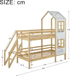 Merax Etagenbett 90x200cm Kinderbett Mit Leiter, Fallschutz Und Lattenrost, Hochbett Stockbett Kiefer Holzbett Hausbett Mit Dach Und Fenster, Weiß/Natur -Barbie Store 26c9ededecd1abe60edaac2d4310cb0b