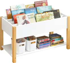 SoBuy KMB35-W Kinder Bücherregal Kinderregal Mit Ablagefächern Aufbewahrungsregal Spielzeugregal Weiß BHT Ca.: 85x45x42cm