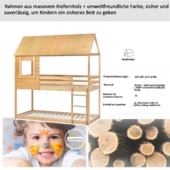 Merax Etagenbett 90x200cm Kinderbett Hochbetten Mit Dach, Leiter, Fenster Und Lattenrost, Doppelstockbett 2 Einzelbetten Für Kinderzimmer, Kiefernholz Rahmen, Eichenfarbe 16 Merax Etagenbett 90x200cm Kinderbett Hochbetten Mit Dach, Leiter, Fenster Und Lattenrost, Doppelstockbett 2 Einzelbetten Für Kinderzimmer, Kiefernholz Rahmen, Eichenfarbe -Barbie Store 27b7460fa0cee680b84f39a5b4777c32