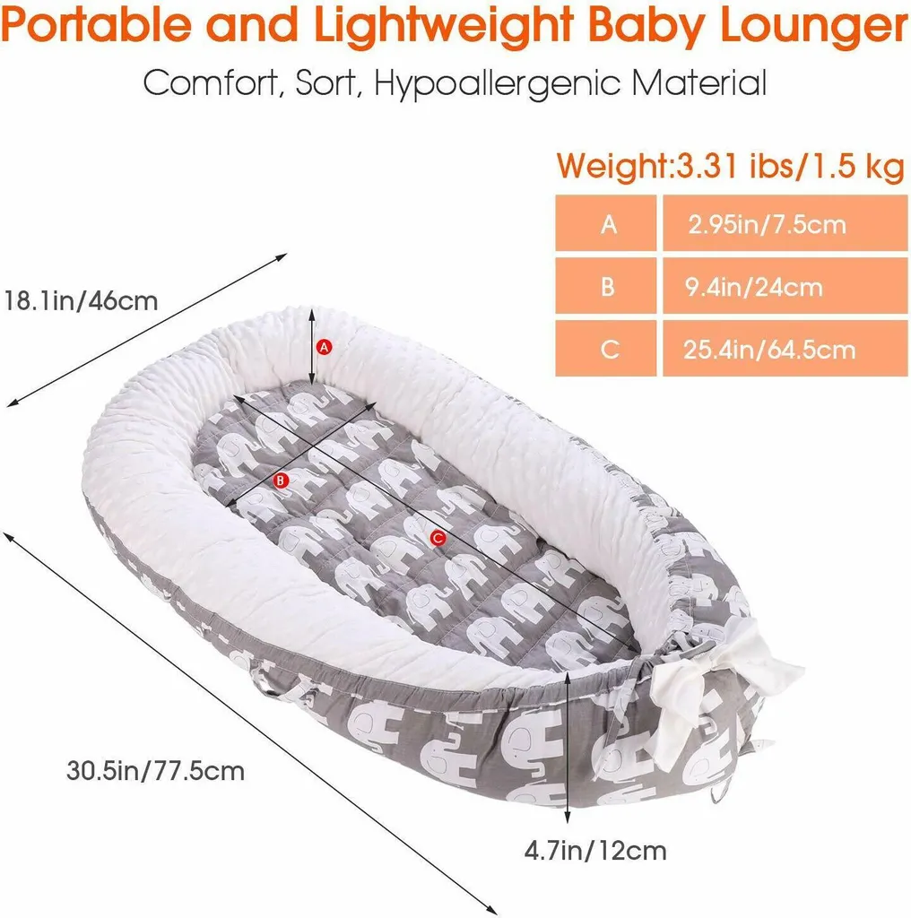 Topchances Kuschelnest Babynest Multifunktionales Nest Für Babys Säuglinge Reisebett, 100% Baumwolle Bionic Bett, Für 0-24 Monate Baby Und Säuglinge (Grau/Elefant) 9 Topchances Kuschelnest Babynest Multifunktionales Nest Für Babys Säuglinge Reisebett, 100% Baumwolle Bionic Bett, Für 0-24 Monate Baby Und Säuglinge (Grau/Elefant) – Bild 7
