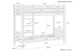 Hochbett Mit Überlänge 80x220 Etagenbett Kiefer Weiß Nische 100 Zubehör Wählbar V-60.16-08-220Wohne Zubehör -Barbie Store 2965eb42f70eed71d987cbbc19561b91