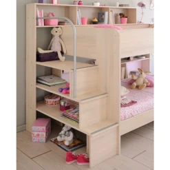 Etagenbett Bibop Akazie 90*200 Inkl Bettkasten + 2 Lattenrostplatten + Regale + Leiterpodest Kinderzimmer Spiel Hoch Doppel Stockbett -Barbie Store 29f7adb439856f6677de87ba611df8a1