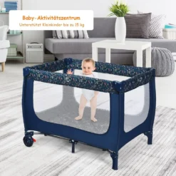 COSTWAY 2 In 1 Reisebett & Laufstall Klappbar, 120 X 60cm Kinderbett, 2 Ebenen Babybett Mit Matratze Und Tragetasche (Blau) -Barbie Store 2ad1368974dd5eb3f9435eab148ea851