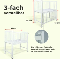 Beistellbett Komplett Set 90 × 40 Weiß Wolken Grau Höhenverstellbar -Barbie Store 2bb467a4b7bb31443b24f7bdafa6cf81