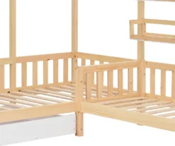 Merax Kinderbett 90x200cm/140x70cm Hausbett Mit Schubladen Und Regalen, Zaun Und Lattenrost, Spielbett Kinderhaus Aus Kiefernholz Für Zwei Kinder, Natur -Barbie Store 2cded95fa8328745dfff1c10fcf10684